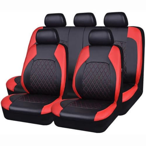 9 Stück Leder Autositzbezüge für Ford Fiesta Fusion Escort Focus Mondeo Kuga Ecosport, Wasserdicht Verschleißfeste Auto Sitzschoner Komplett-Set, Allwetter Vorne Hinten Sitzbezüge Schonbezüge