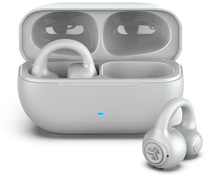 JLab Flex Casque à Oreille Ouverte - Écouteurs à Oreille Ouverte, Design à Clipser, 21H d'Autonomie, Écouteurs Ouverts avec Bluetooth Multipoint, Micro, Personnalisation avec Application, Blanc