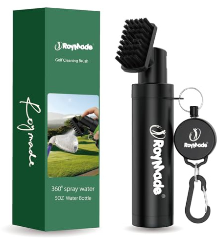 ROYMADE Pro Golfschläger-Bürstenreiniger mit 142 ml Wasserflasche, 360°-Sprühwasser, einfache Reinigung, mit Nylonborsten, Verstellbarer, einziehbarer Clip, Karabiner-Clip, tolles Golf-Geschenk