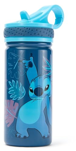 Disney Store Official, Lilo & Stitch, Gourde Stitch, 458 ml, gourde en acier inoxydable pour enfants, avec paille rabattable et couvercle à visser