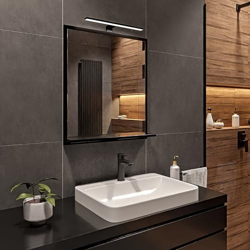 HAJDUK FURNITURE Badspiegel Schwarz mit Beleuchtung 60x70 cm Badezimmerspiegel Wandspiegel mit Ablage LED-Spiegel Neutralweiß 4000K LED Badspiegel Lichtspiegel Farbe des Lampengehäuses: Schwarz