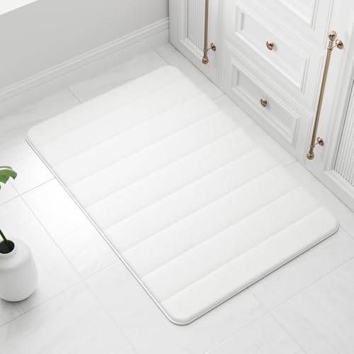 wyewye Tapis de bain en mousse à mémoire de forme 60x90 cm Blanc - Tapis de salle de bain ultra-doux, antidérapant, super absorbant
