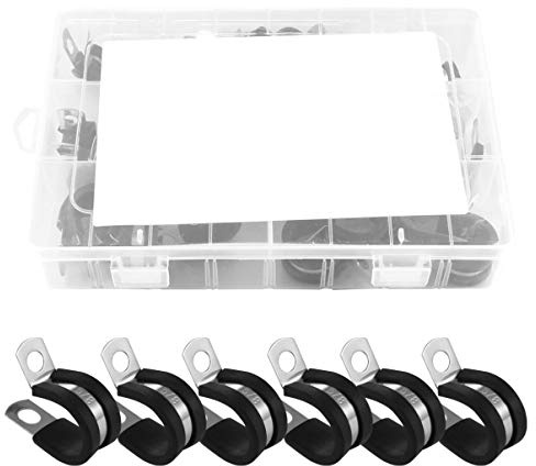Gatuida 48pcs Stainless Steel Clamp Rubber Cushion for Cable and Pipe Includes for Hose Pipe Clip Clamp