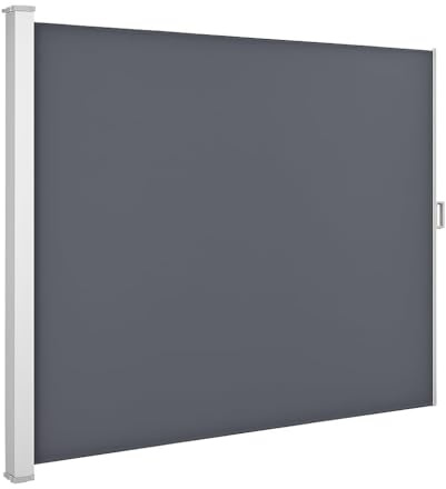 ZOLTA Seitenmarkise 350 × 180 cm Grau mit ROLL Back Auto-Zug Funktion Sichtschutz Windschutz Sonnenschutz ausziehbar mit Haltestange wetterfest Markise für Terrasse Balkon Garten Outdoor