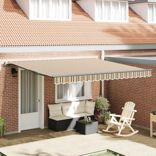 Qnhdfrt Marchese manuale per braccio articolato a righe, 400 x 300 cm, per balcone, terrazza, giardino, in poliestere, resistente protezione solare