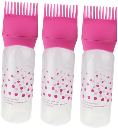 Healvian Flacons Applicateurs avec Peigne en Plastique Rose Lot de 3 pour Dosage Précis avec Échelle Graduée pour Coloration Capillaire, pour Coiffure et Teinture