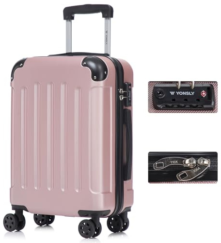 YONSLY Premium Reisekoffer TSA-Schloss,YKK-Reißverschluss Hartschalen-Koffer Trolley Kabinenkoffer Rollkoffer Suitcase Handgepäck 4 Rollen (Roségold, M)