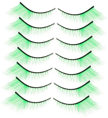 FRCOLOR 7 Paires Faux Cils Verts à Paillettes Extra Longs Volumineux Pour Femme Maquillage De Scène Cosplay Fête Saint-patrick Mardi Gras