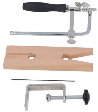 Kit de Sierra para Joyería Pinza de Presión V y Pinza C Ajustable Marco de Sierra Ajustable con 12Hojas de Repuesto Herramienta de Corte para Metal Madera Cera para Fabricación de Joyas Manualidades