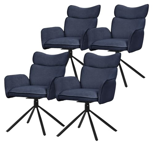 ML-Design Matstolar Vridbara 4-Pack Mörkblå Textilklädda Stoppade Stolar med Armstöd och Ryggstöd 360° Roterande Komfortabla Kök och Vardagsrum Fåtöljer Loungestolar Metallben Ergonomiska Sittmöbler