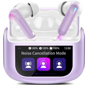 Wireless Earbuds, Bluetooth 5.4 Headphones with Multifunctional Touch Screen, 48H HiFi Stereo Ear buds with ANC/ENC Noise Cancelling/Transparency Mode, IPX7 Earphones with 5 EQ Modes, Taro Purple