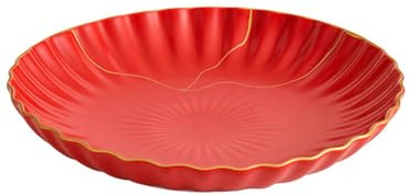 Plato hondo redondo de cerámica esmaltada de cinabrio rojo para el hogar, vajilla fresca con personalidad, cinabrio rojo de 12.5 pulgadas