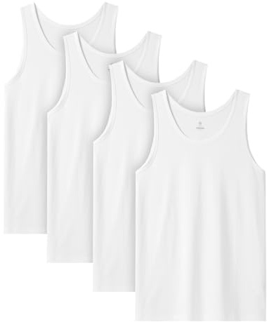 LAPASA Herrarnas 4-pack linne 100% bomull Klassiskt Tanktop Andningsbar Rund hals Fitness Ärmlös T-shirt Muskeltröja M36, Vit*4, S