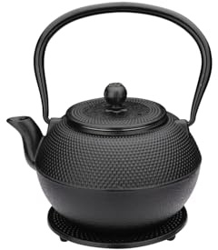Weis Teekanne Gusseisen Schwarz 1100 ml + Sieb und Untersetzer, Maße: 15,5cm x 18,5cm x 13cm, 17944