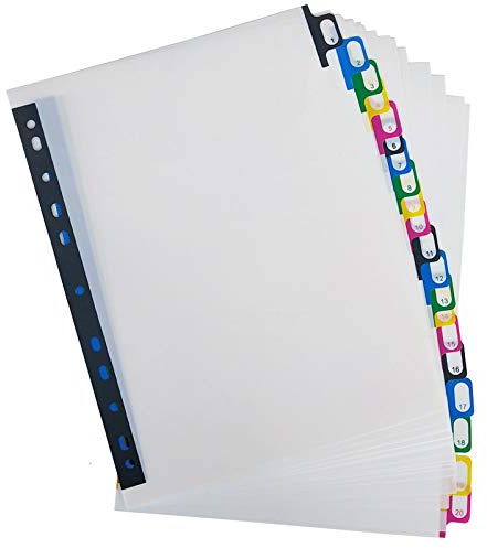 Chris.W A4 Plastic Binder Index Tab Dividers, Reinforced 11 Hole Design Fits Most Sizes of Ring Binder, 20 Multi-Color Tabs (8 1/4 x 11 1/2)