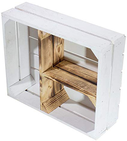1x Vintage-Möbel 24 Flache weiße Obstkiste mit geflammten T Trenner 50cm x 40cm x 16cm Vintagemöbel 3 Fächer Apfelkisten Weinkiste Ablageregal weiss shabby chic