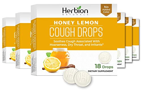 HERBION Naturals Cough Drops, Dietary Supplement, Soothes Cough, for Adults and Children Over 6 Years, No Artificial Flavor, No Added Color, 108 Count, Honey Lemon, Pack of 6