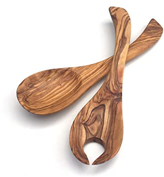2er Set Salatbesteck 25 cm Salatlöffel Holz Besteck Löffel Gabel Servierbesteck Olivenholz Handarbeit Unikat Geschenk