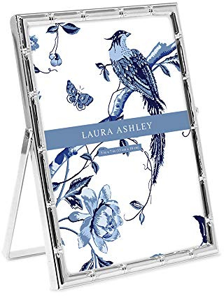 Laura Ashley 5x7 Silver Bamboo Metal Picture Frame Vertical Pull-Out Easel