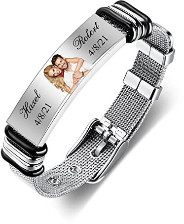 kaululu Personalisierte Armbänder mit Gravur Namen Foto Schmuck Herren Damen Paare Armband Edelstahl für Männer & Frauen Geschenk für Weihnachten Vatertag Geburtstag