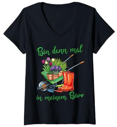 Damen Ich bin dann in meinem Büro für Hobbygärtner im Garten T-Shirt mit V-Ausschnitt
