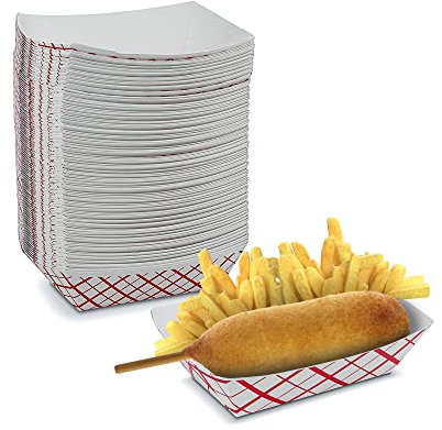 MT Products Plaid Hot Dog Trays 3 lb. - Disposable Paper Food Tray (Pack of 100) - Made in USA