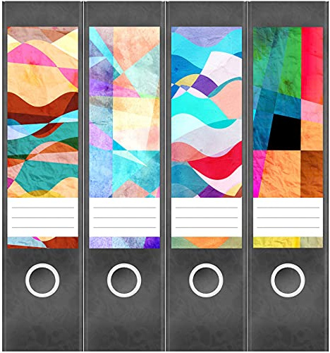 Etiketten für Ordner | Deko 9 Muster Mix | 4 breite Aufkleber für Ordnerrücken | Selbstklebende Design Ordneretiketten Rückenschilder