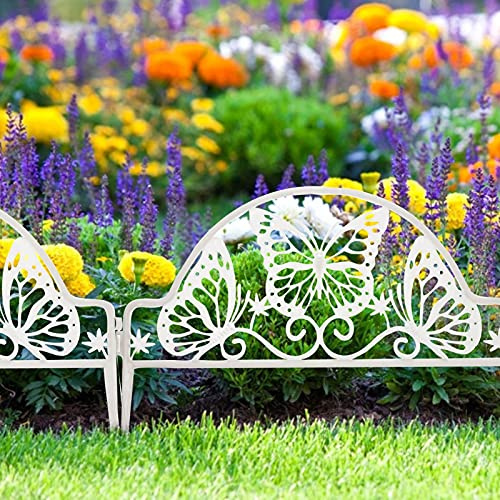 AM Waroomss 4 Stück Gartenzaun, weiße Einfassungen, spleißbar und abnehmbar, Kunststoffzaun, Schmetterling, Rasenkante, Garten, Outdoor, Pastoralzaun, Hochzeitsdekoration, Zaun, kleiner Zaun, 48 x