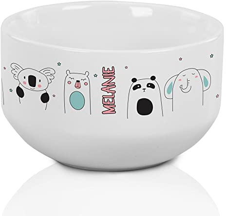 GRAZDesign Müslischale personalisiert mit Name, Kinder Schüssel als Geschenk für Mädchen und Jungen, spülmaschinengeeignet, Frühstücksschüssel Keramik Motiv Tiere