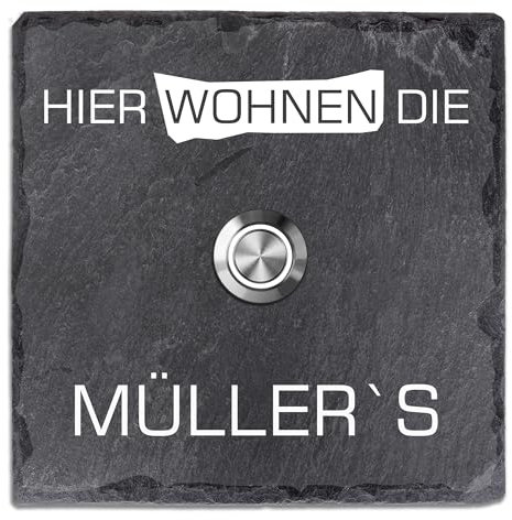 Tomtec Türklingel Schiefer Haustürklingel Klingelplatte Schiefer Klingelschild Design Tomtec 130x130mm