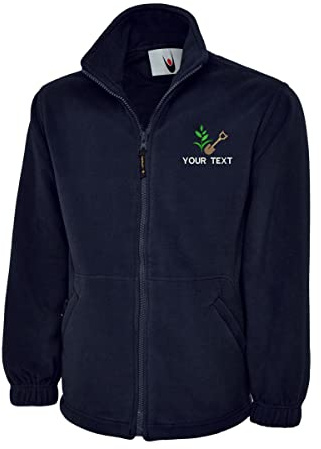 Personalised Gardner Left Chest Logo/Text, Any Text Classic gardening tools Full Zip Fleece Jacket (L, Navy)