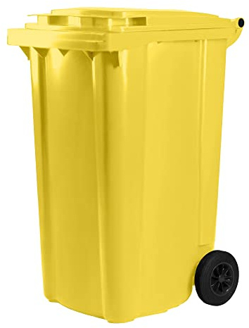 Hardwex Mülltonne mit 2 Rädern und Deckel, Müllgroßbehälter, Abfalltonne, Mülleimer, Volumen: 240 Liter, Farbe: Gelb, Größe: 1092 x 578 x 734 mm