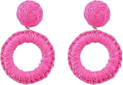 TOEECY Rattan Ohrringe für Frauen und Mädchen Creolen Groß Handgemachte Geflochtenes Böhmischer Ethnischer Stil Boho Retro Mode Persönlichkeit Strand Geschenke Schmuck