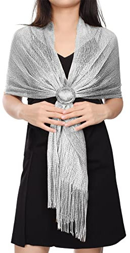 Voqeen Damen Funkelnde Tücher Metallische Wickel Mit kostenloser Schalschnalle Elegante Schal Stola Mit Fransen für Abendparty kleider Brautkleider Abendkleider Alltagskleidung