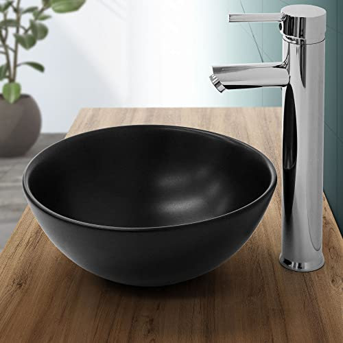 ML-Design Waschbecken aus Keramik in Schwarz matt Ø 280 x 150 mm, Runde Aufsatzwaschbecken, Moderne Waschtisch, Waschschale mit Abflussloch, Waschplatz Handwaschbecken, für Badezimmer/Gäste-WC