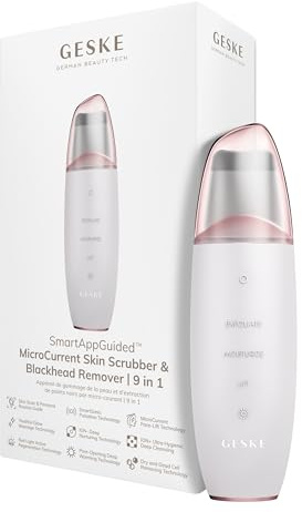 GESKE | SmartAppGuided™ MicroCurrent Skin Scrubber & Blackhead Remover | 9 i 1 | hudvårdsenheter | ansiktsrengöring | anti-aging och rengöring | professionell uppstramning | pormaskborttagare