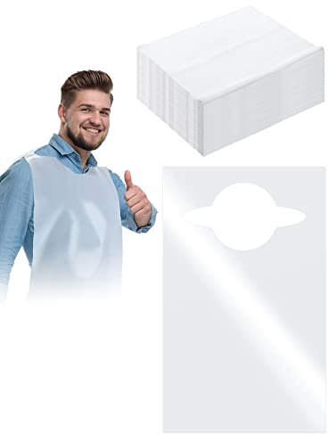 Retisee 200 Packs Plastic Disposable Bibs for Adults 14 x 24 Inch Eating Plastic Bibs for Women Men Elderly(White)