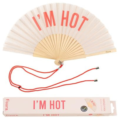 FISURA - Origineller Handfächer mit Botschaft hot. Moderner und lustiger Holzfächer. Cremefarbener und roter Fächer. MaÃŸe: 42,5 x 23 cm. Material: Holz und Textil.
