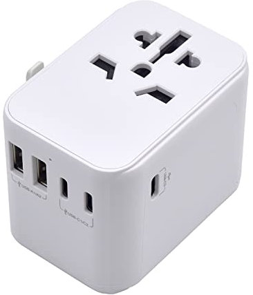 Welly Adaptador Enchufe de Viaje Universal, Enchufe con 2 Puertos USB y 3 Puertos Type-C, Cargador Universal para EU,Reino Unido, Americano,Canadá,Australia y más de 224 países,Protección Infantil.