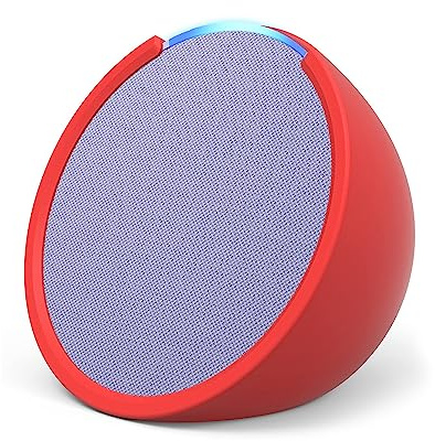 Echo Pop | Kompakter und smarter Bluetooth-Lautsprecher mit vollem Klang und Alexa | Lavendel + „Made for Amazon“: Sleeve für Echo Pop (2023er Version), Rot