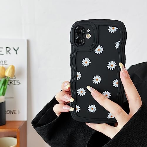 Ztofera Skal för iPhone 11, skal i flytande silikon med söt vågig kant, mönster med tusenskönor, flexibelt stötsäkert skydd för iPhone 11, 6,1 tum, svart