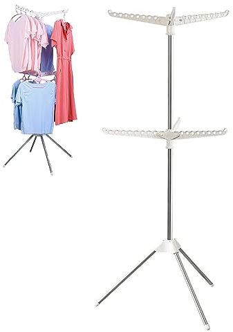 Zankie Séchoir à Linge Pliable - Séchoir à Linge avec Bras rotatifs 3/6 pour cintres | Étagère à Linge Pliante d'intérieur à 3 Pieds | Porte-vêtements Portables à l'intérieur pour 24/48 vêtements