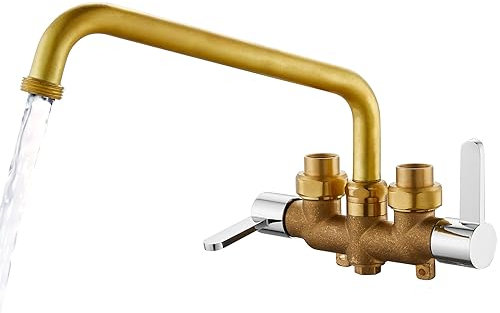 Aolemi Laundry Utility Sink Faucet Wall Mounted Laundry Tub Faucet 3 Inch Center with 2-Handle,NPT3/4 Threaded End,9 Inch Spout Chrome and Brass
