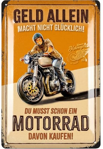 LANOLU Blechschild retro Motorrad Deko - Motorrad Geschenke für Männer und Biker - lustige Sprüche Schild für Werkstatt und Garage - Deko vintage Metallschild mit Wölbung 20x30cm