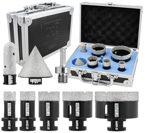 Diamond Core Drill Bits Set 8-Pack - DT-DIATOOL 20/25/35/50/68mm Tile Drill Bits+20mm Diamond Milling Bit+50mm Diamond Chamfer Bit+Hex Adapter for Porcelain Tile Ceramic Marble Granite