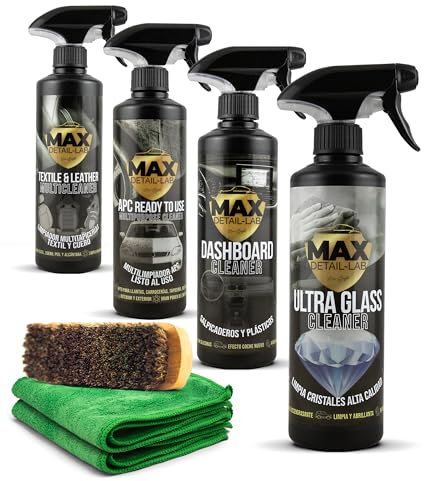 MAX DETAIL-LAB - Interior Pack - Kit Pulizia Auto Interno con Accessori, Lava Sedili Tessuto Pelle Alcantara, Lucida Cruscotto, Detergente All Purpose Cleaner, Lava Vetri, Prodotti Detailing Car Moto