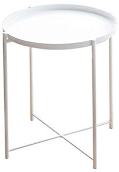 XUAJTIUO Couchtisch, moderner Sofa-Beistelltisch, Kleiner Couchtisch, Wohnzimmer, Balkon, runder Tabletttisch aus Metall, 43 cm × 43 cm × 52 cm, schwarz-weißer Teetisch