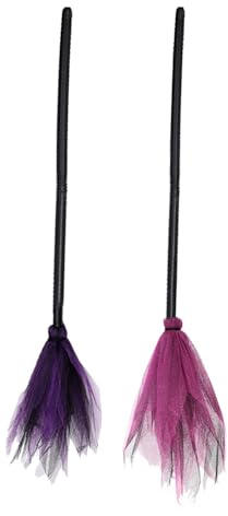 HIXNUG 2Pcs Halloween Broomstick Broom Witch Costume Realistic Wizard Flying Broom Handle Accessories for Festival Halloween Cosplay Party