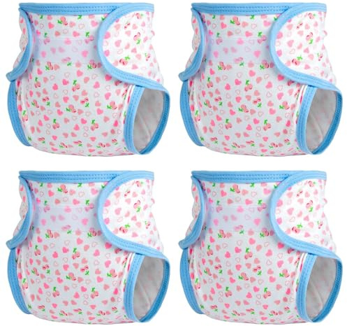 Reborn Doll Accessories 4 Pieces Pink Heart Print Diapers for 17-22 inch Reborn Baby Doll Cloth Diapers Reusable Underwear