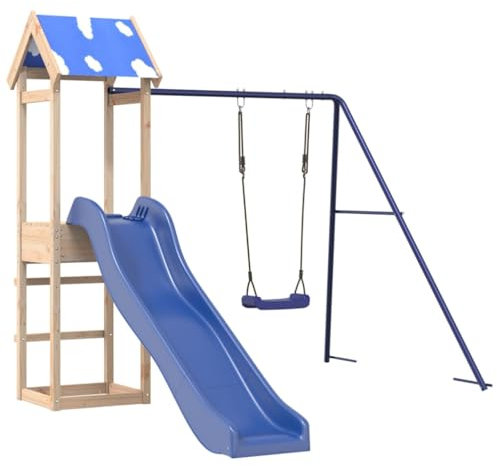 vidaXL Spielturm, Klettergerüst mit Schaukel Rutsche, Kinder Kletterturm Spiel-Zubehör für Garten, Holz Spielplatz Spielhaus, Massivholz Kiefer